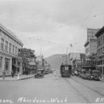 Historic Aberdeen downtown scene with trolley